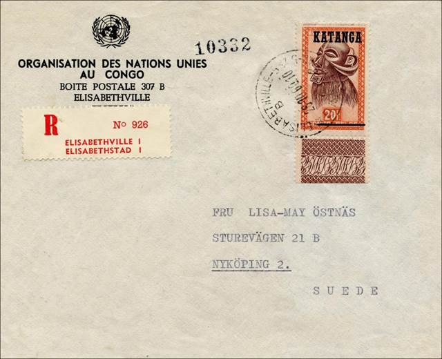 Mail Organisation des Nations Unies - Congo Belge - Dag Hammarskld